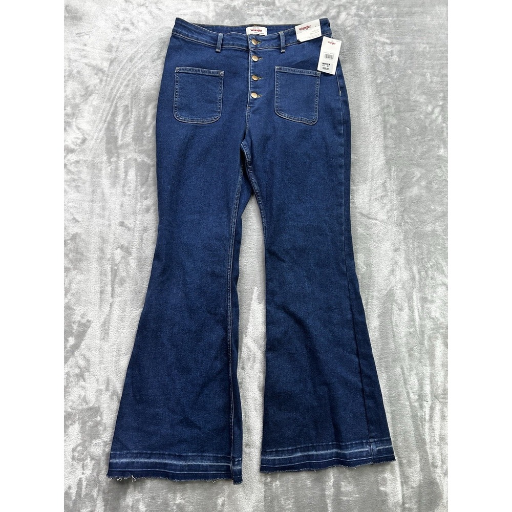 New Wrangler High Rise Fierce Flare Jeans Women Sz 14/32x32 Blue Button Fly Boho